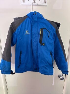 Kids Blue and Gray Hooded Puffer Jacket